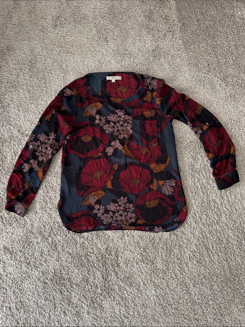 LOFT Floral Print Skirt in Navy, Burgundy & Mustard